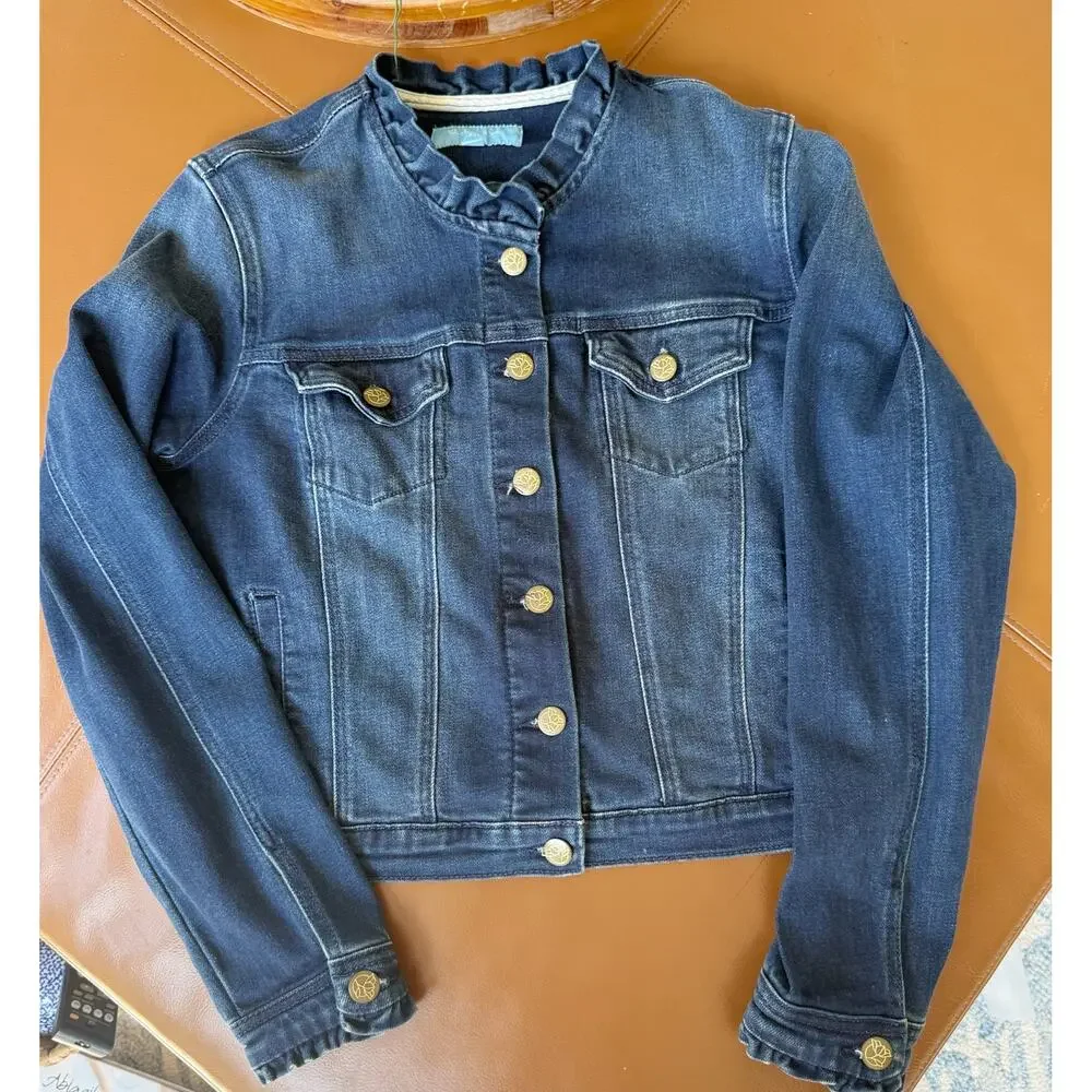 Draper James RSVP Ruffle Collar Stretch Denim Jacket Medium - Picture 3 of 11